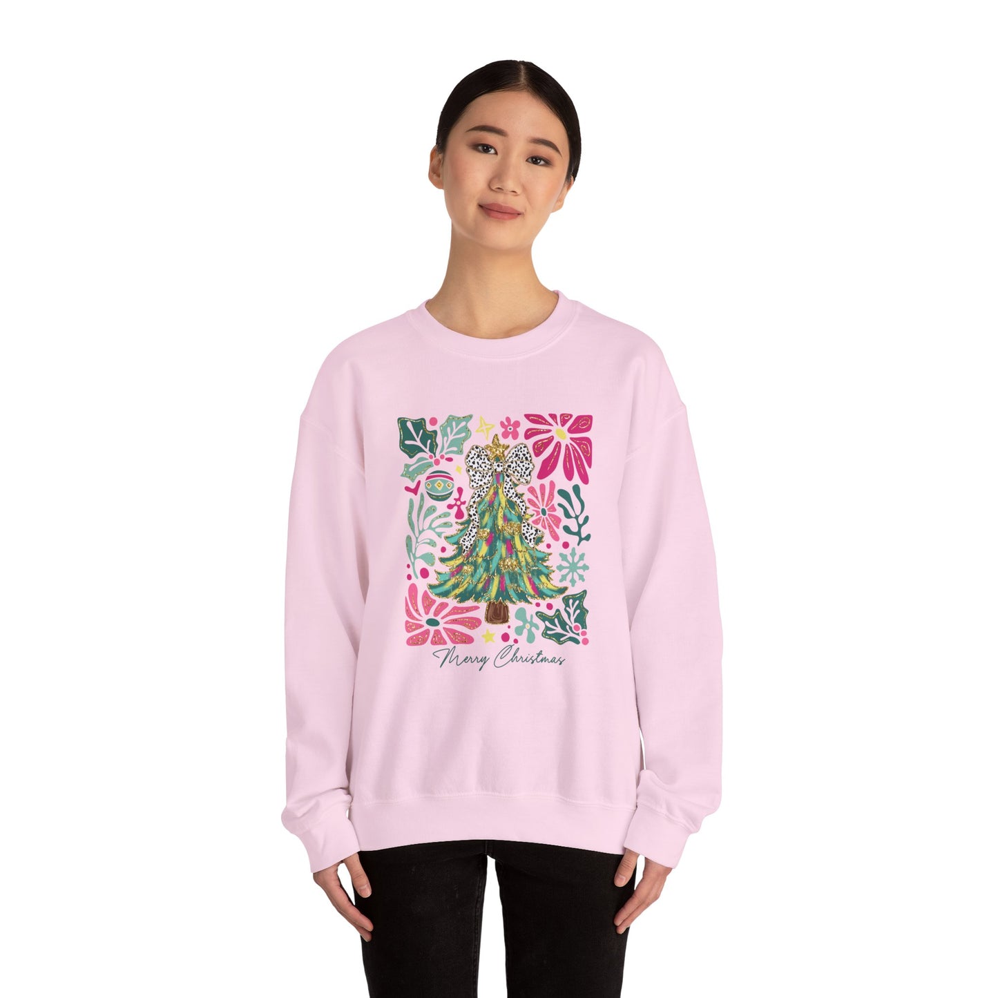 Festive Christmas Tree Floral Crewneck Sweatshirt