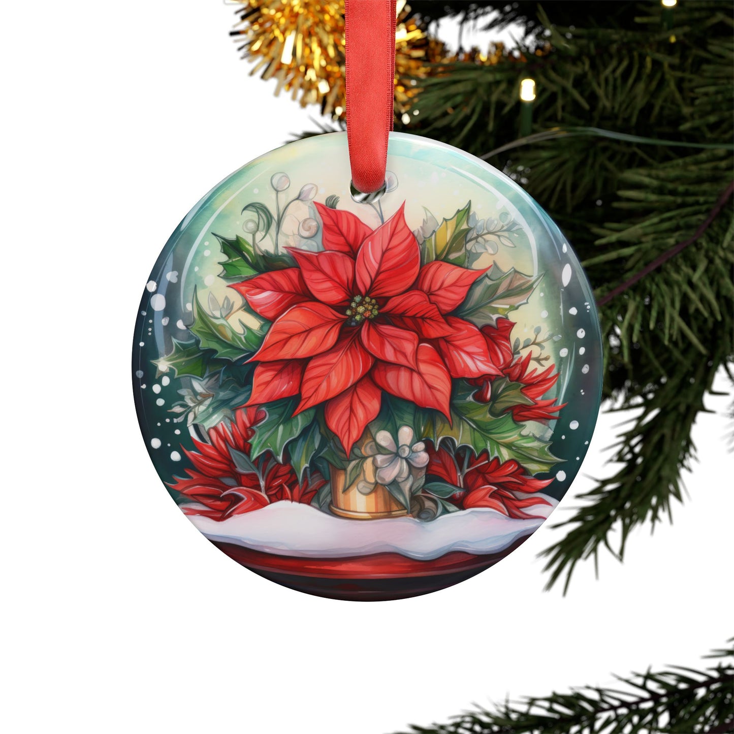 Vintage Poinsettia Acrylic Ornament