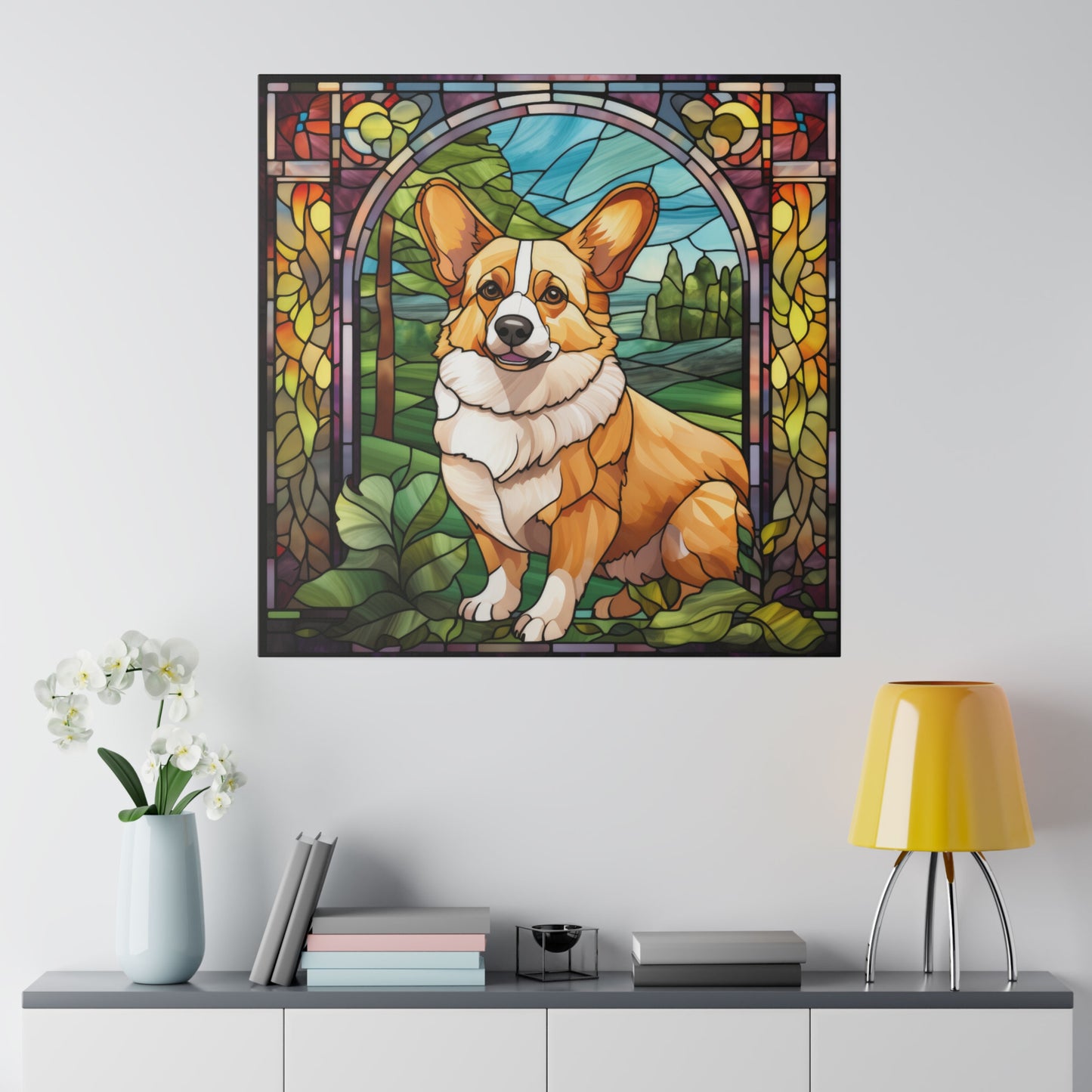 Corgi Stained-Glass-Inspired Wall Art Matte Canvas