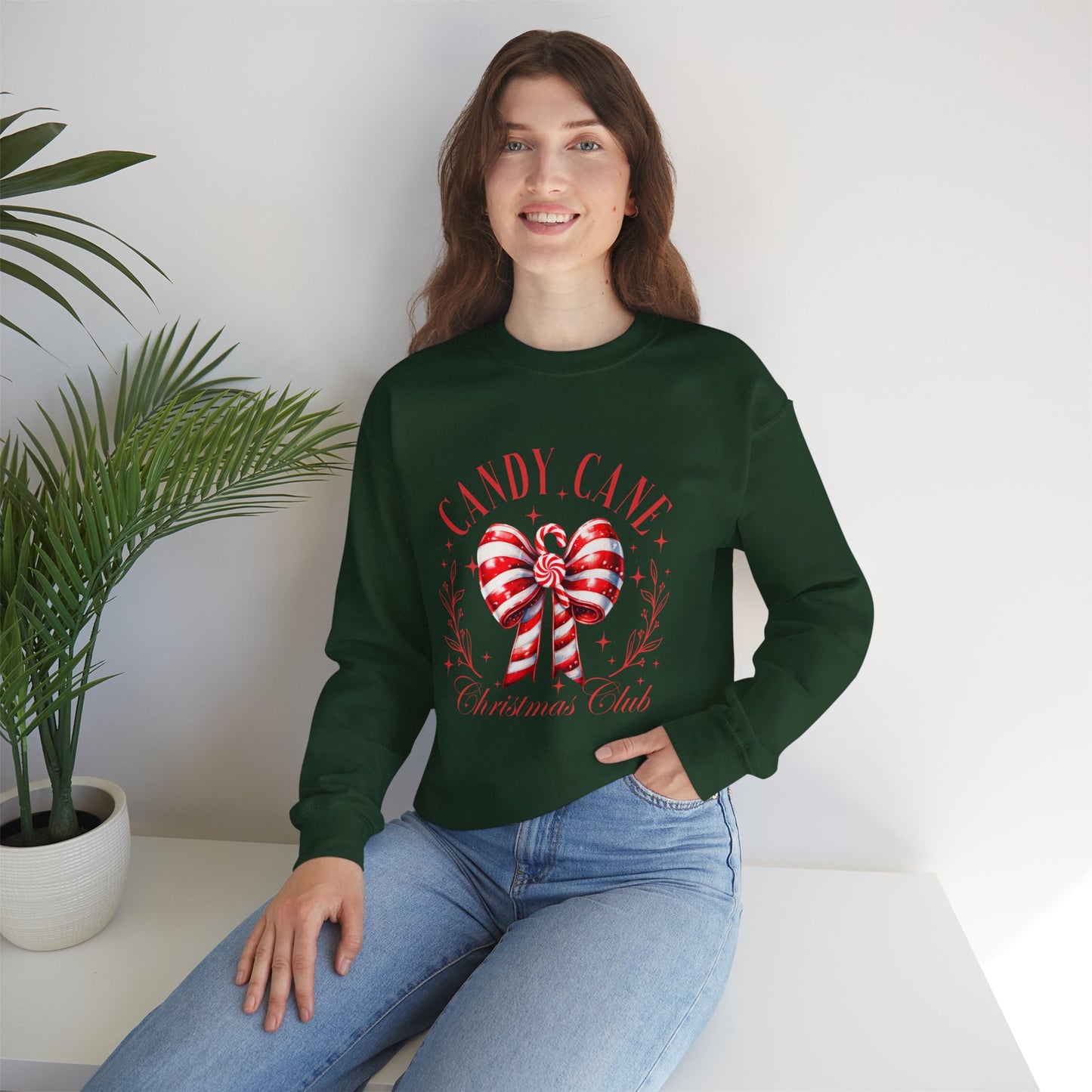 Candy Cane Christmas Coquette Bow Sweatshirt