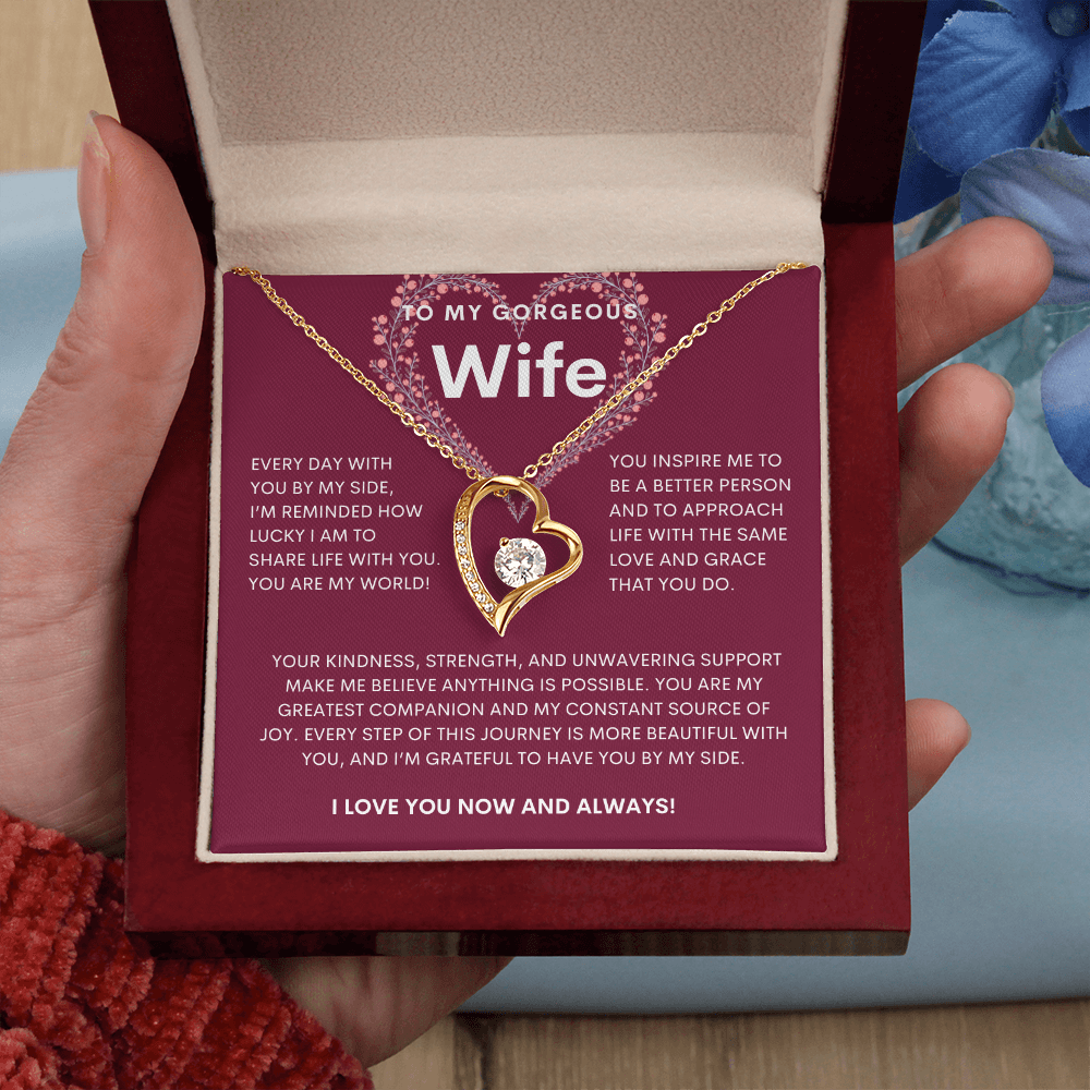 To My Gorgeous Wife Forever Heart Necklace