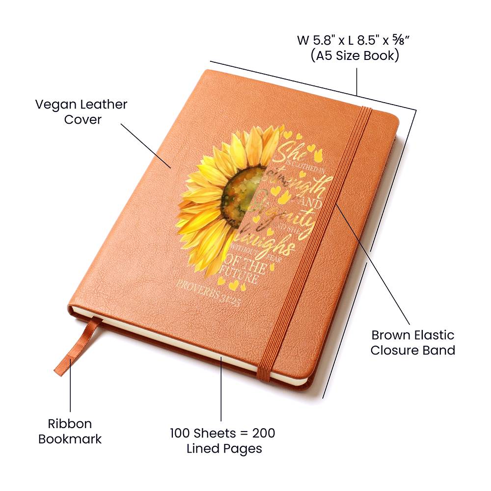 She is Clothed in Strength Sunflower Leather Journal