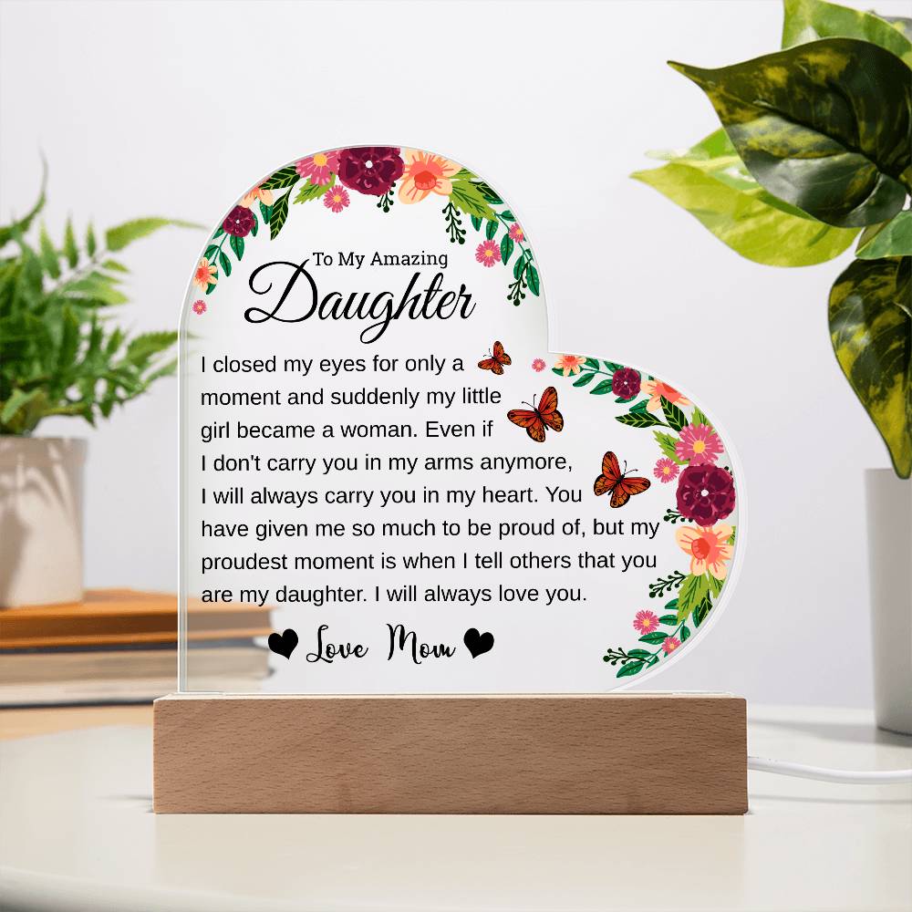 Amazing Daughter Acrylic Heart Plaque