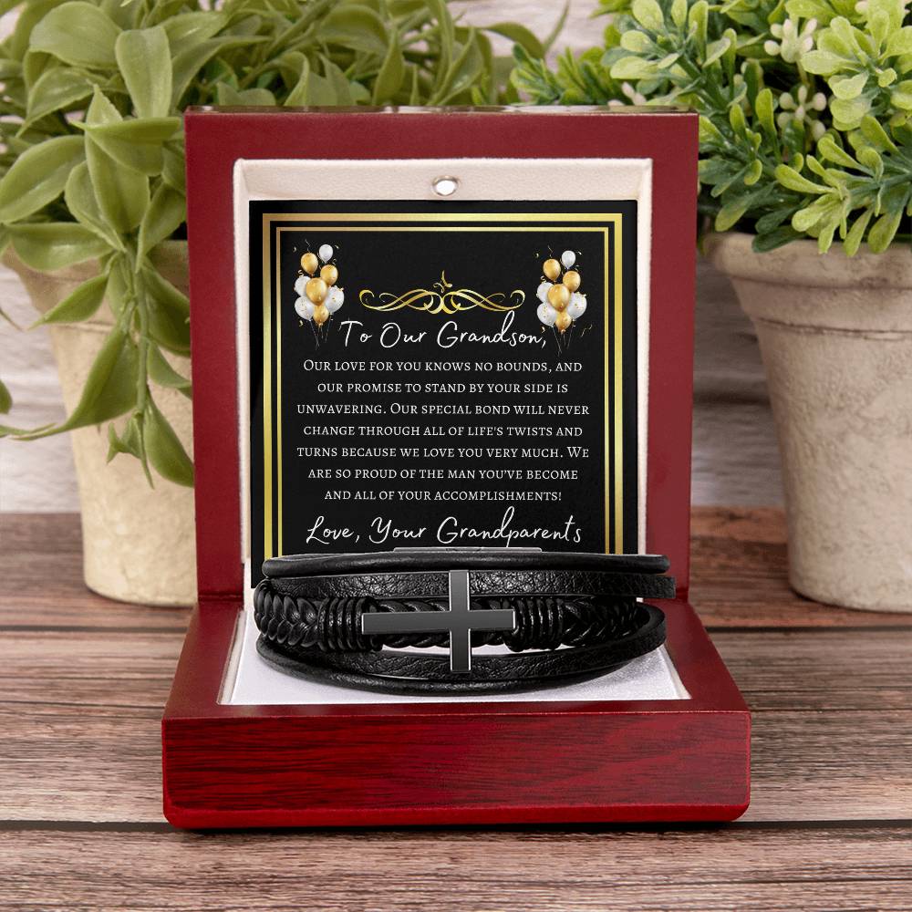 To Our Grandson Leather Cross Bracelet for Graduation