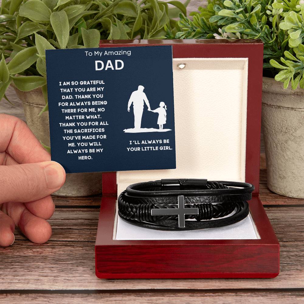 MEN'S CROSS LEATHER BRACELET FOR DAD