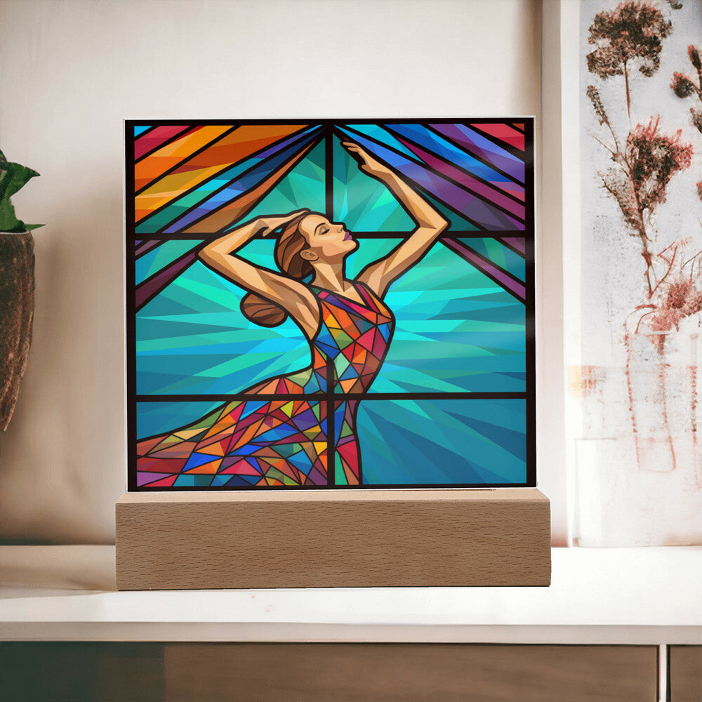 Faux Stained Glass Dancer Square Acrylic Plaque