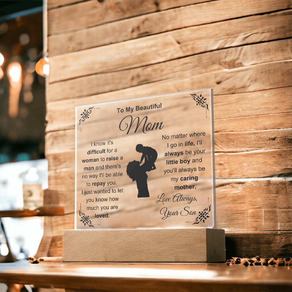 Boy Mom Square Acrylic Plaque and Nightlight