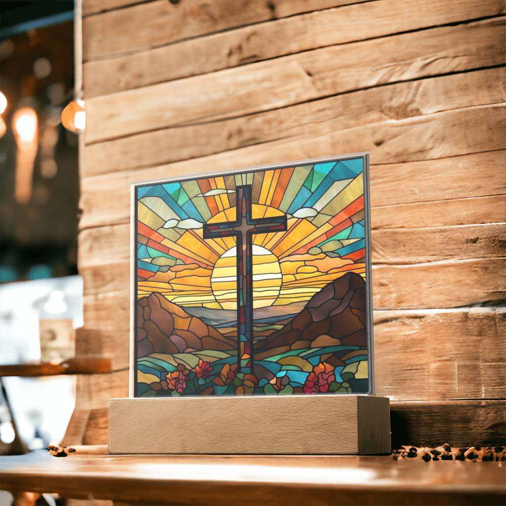 Sunrise Cross Square Acrylic Plaque