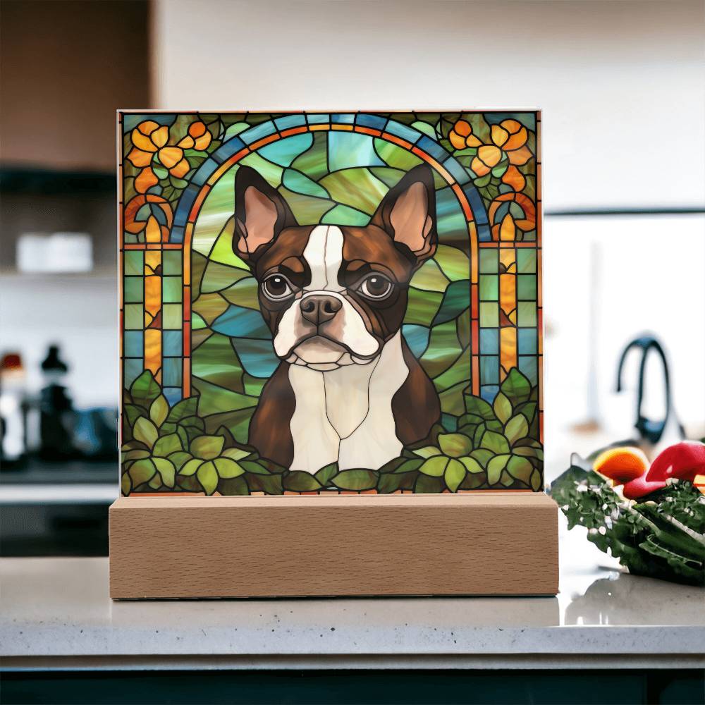 Brown Boston Terrier Square Acrylic Plaque