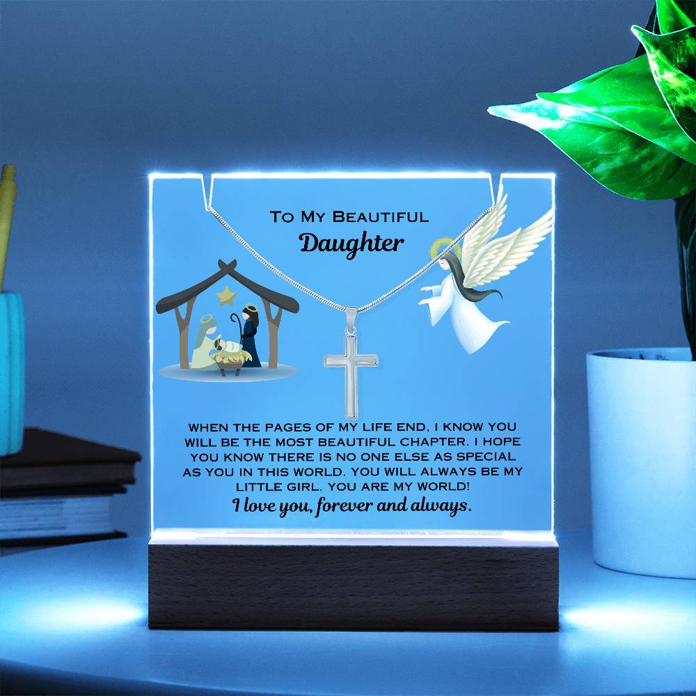 Christmas Cross Necklace and Plaque for Daughter