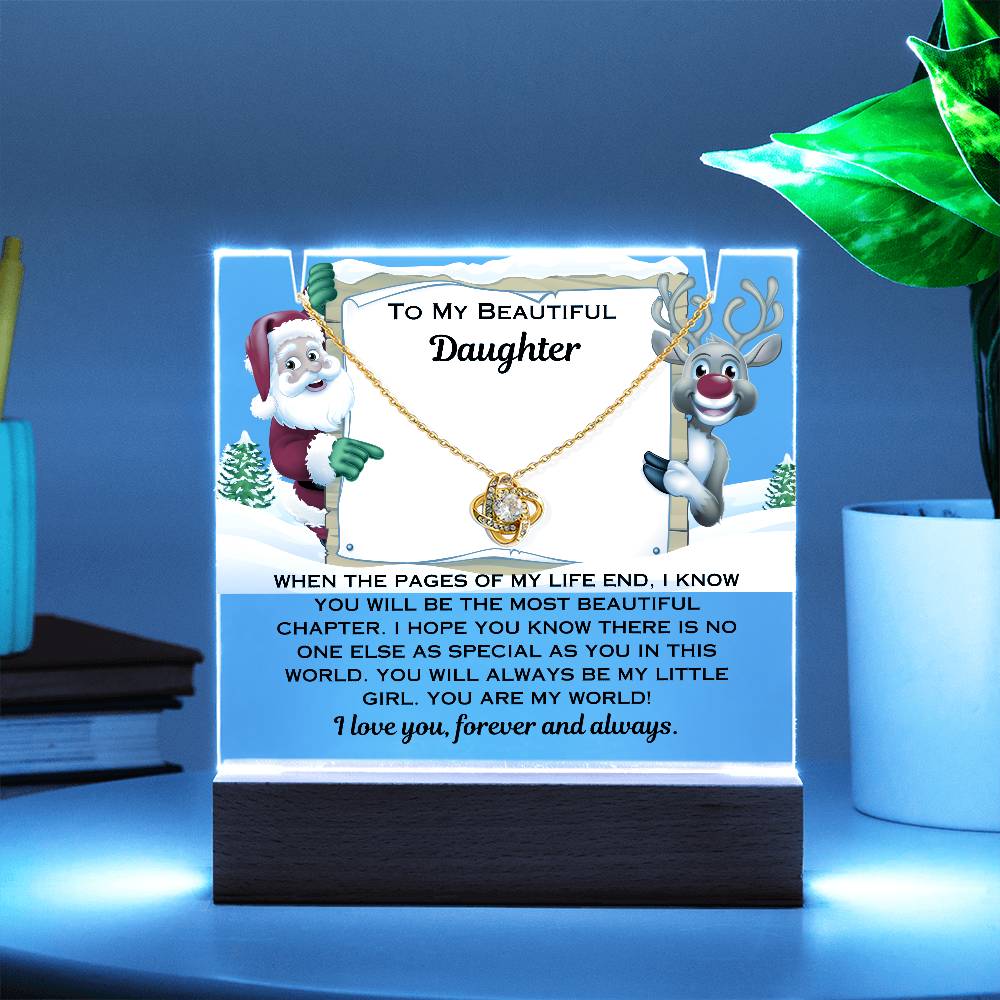 Daughter Christmas Love Knot Necklace and Acrylic Plaque