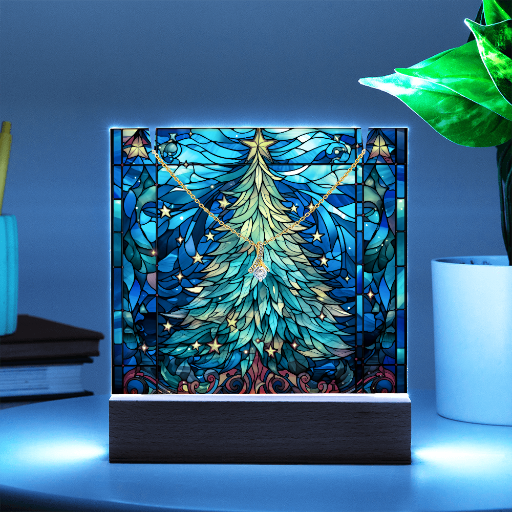 Faux Stained Glass Christmas Tree Nightlight and Necklace