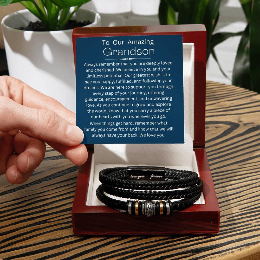 Grandson Love You Forever Vegan Leather Bracelet