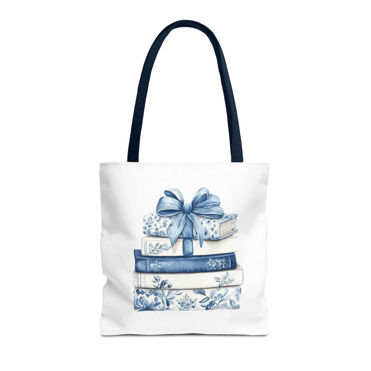 Blue Floral Book Stack Tote Bag