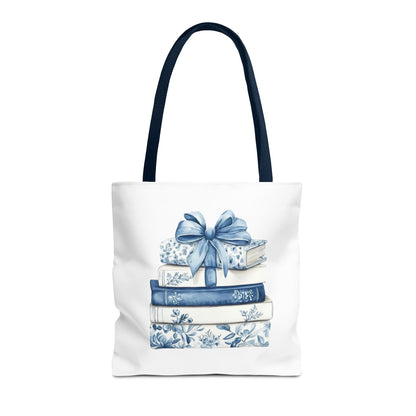 Blue Floral Book Stack Tote Bag
