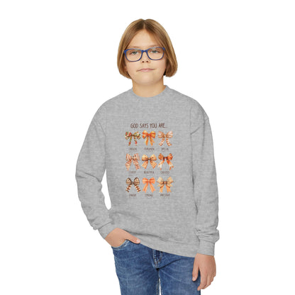 Coquette God Says Fall Youth Crewneck Sweatshirt