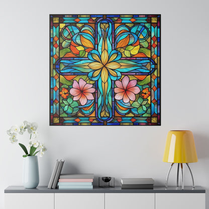 Stained Glass Cross Wall Art Matte Canvas