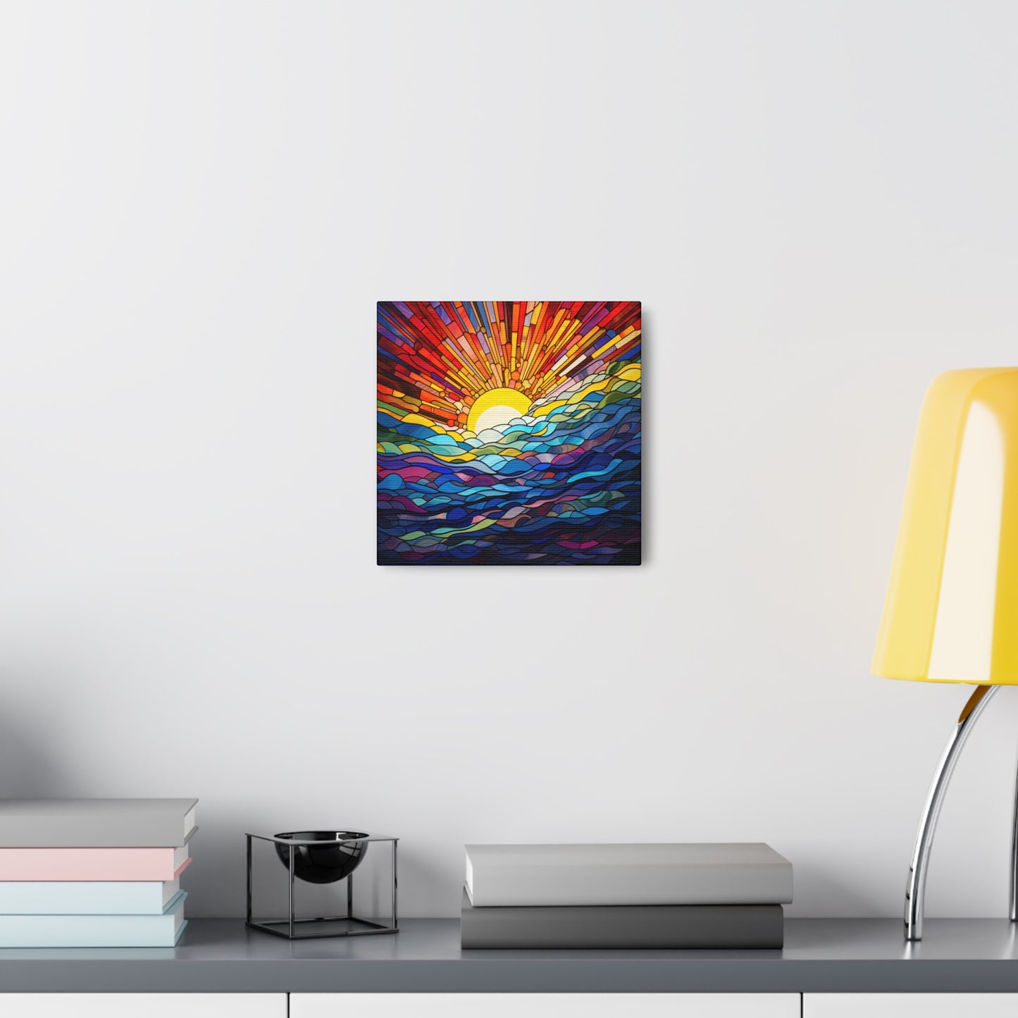 Faux Stained Glass Sunrise on the Ocean Canvas Gallery Wraps