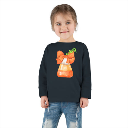 Candy Corn Coquette Halloween Toddler Long Sleeve Tee