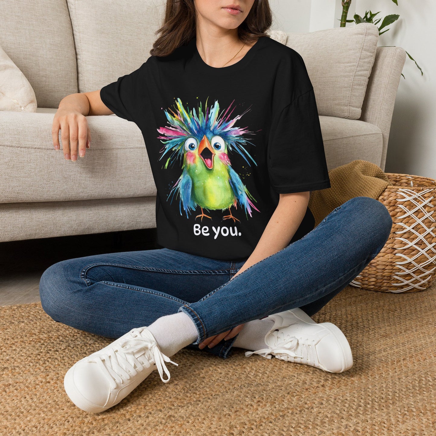 Colorful Quirky Bird Design with "Be you."