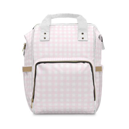 Pink and White Plaid Coquette Multifunctional Diaper Backpack