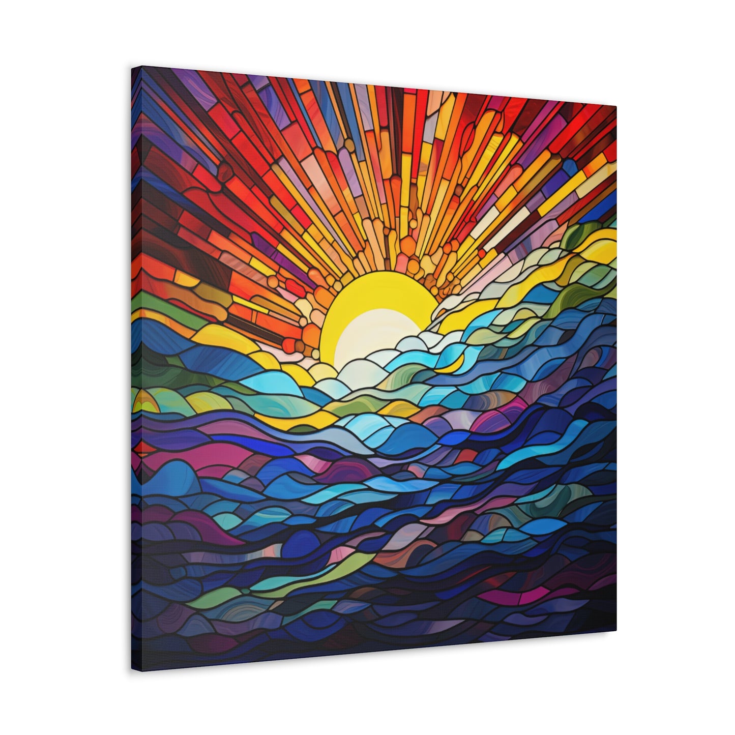 Faux Stained Glass Sunrise on the Ocean Canvas Gallery Wraps