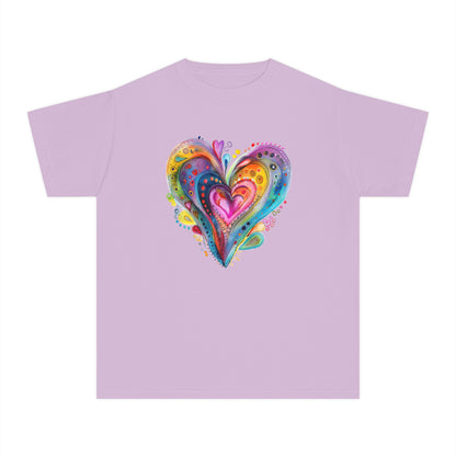 Youth Tee — Colorful Watercolor Heart Graphic Kids T-Shirt