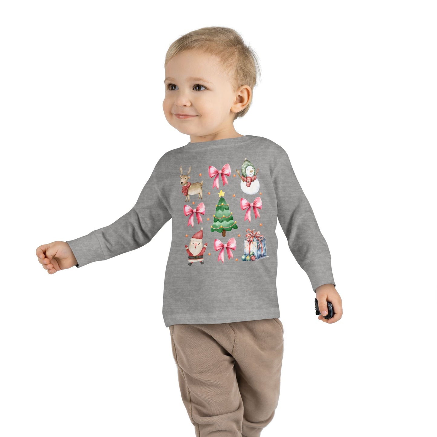 Christmas Watercolor Coquette Toddler Long Sleeve Tee