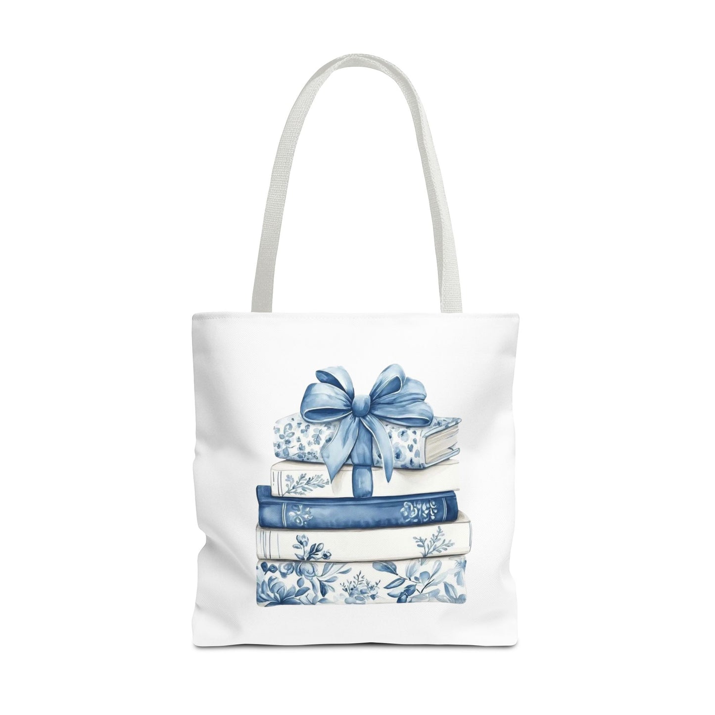 Blue Floral Book Stack Tote Bag