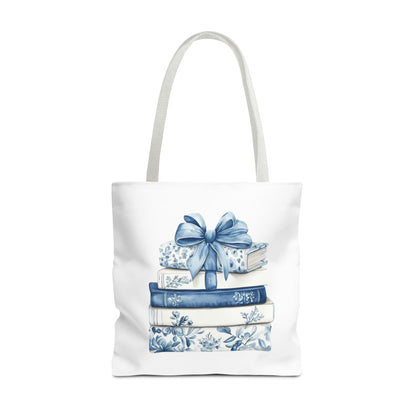 Blue Floral Book Stack Tote Bag