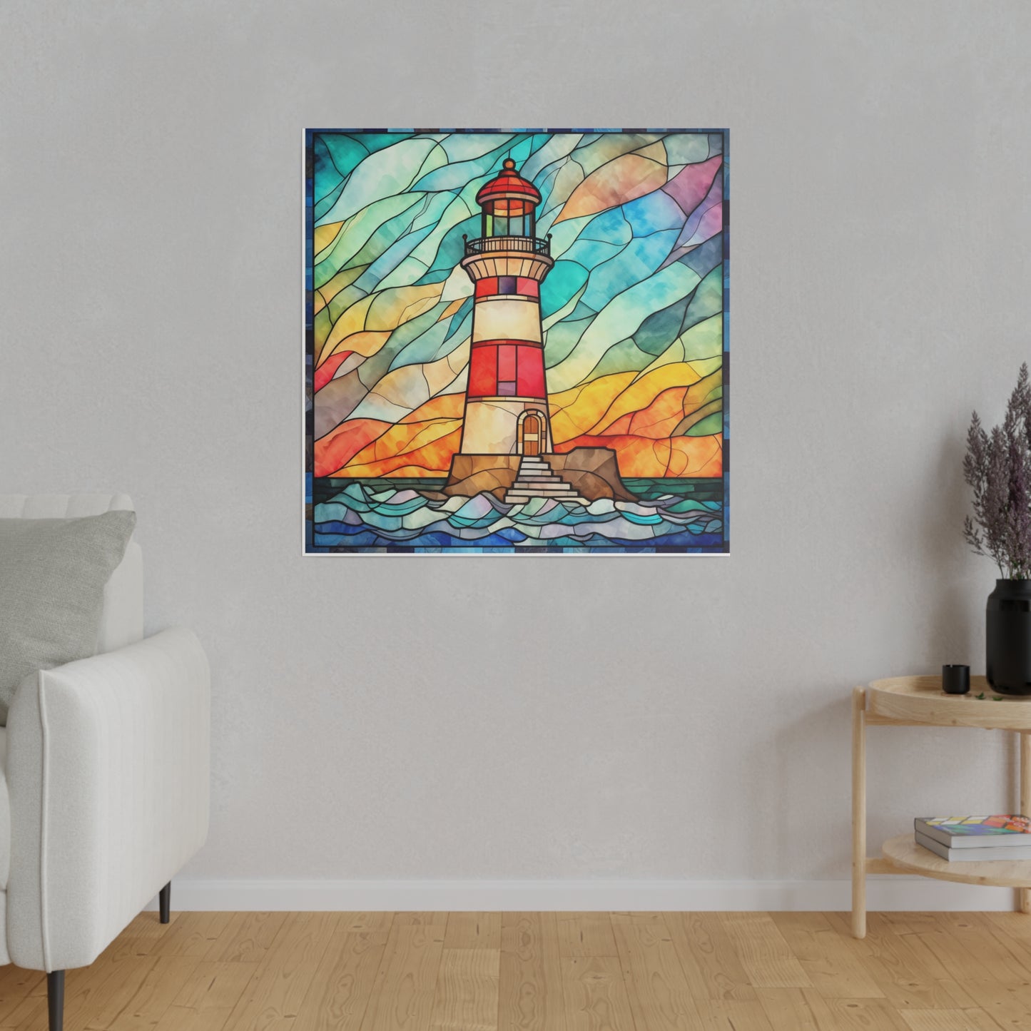 Stained Glass Lighthouse Wall Art Matte Canvas