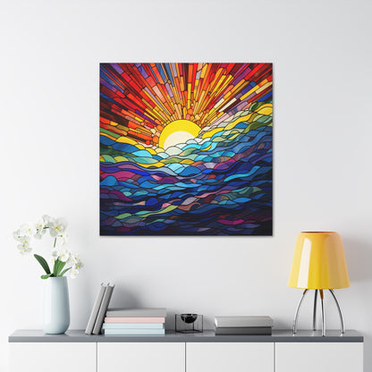 Faux Stained Glass Sunrise on the Ocean Canvas Gallery Wraps