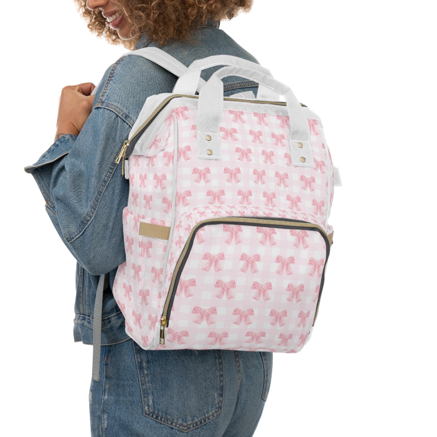 Coquette Pink Bow Multifunctional Diaper Backpack