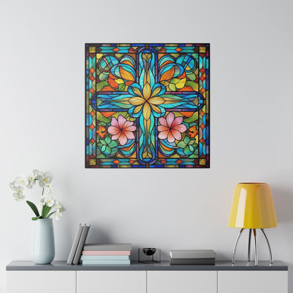 Stained Glass Cross Wall Art Matte Canvas