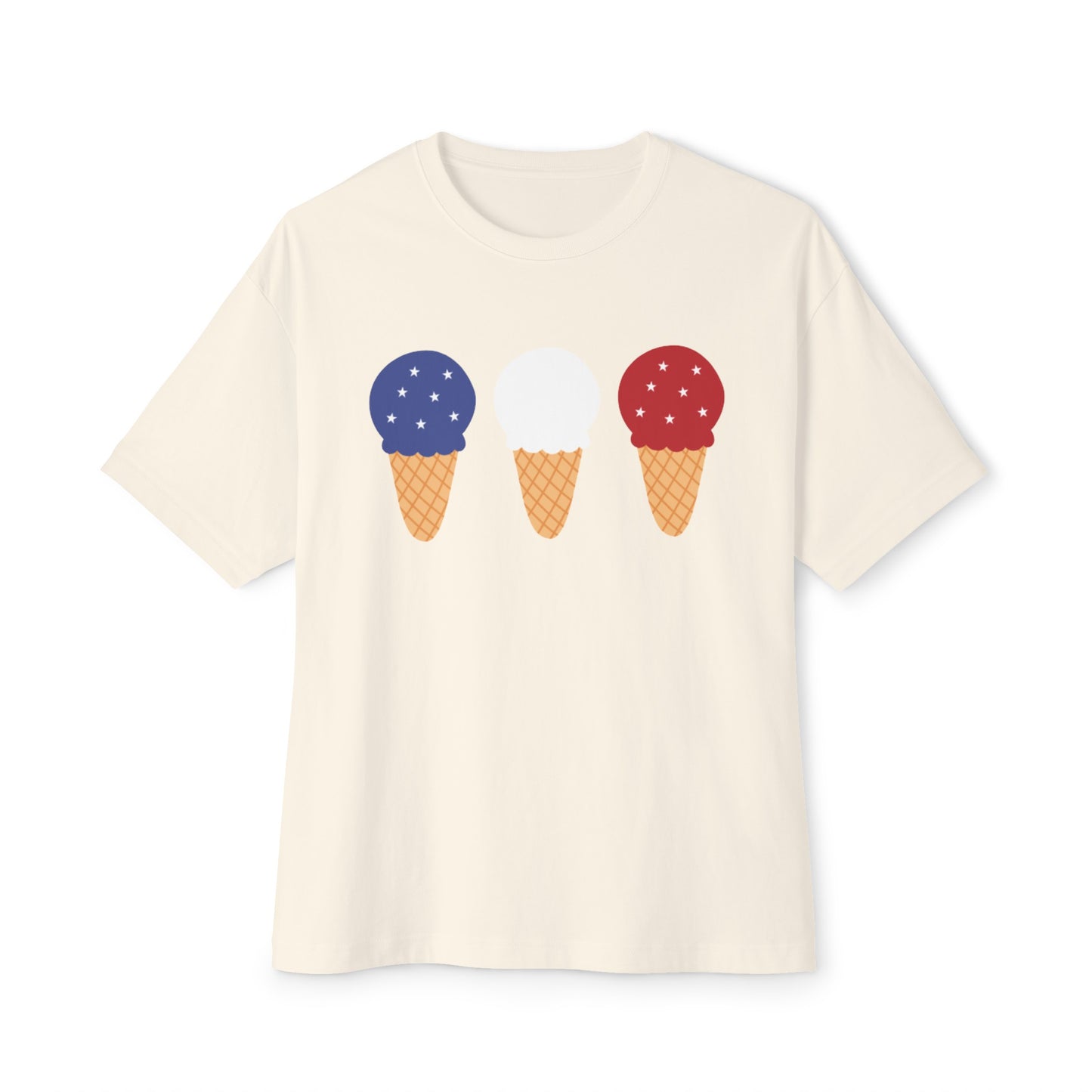 Red White and Blue Ice Cream Cone 4th of July Unisex Oversized Boxy Tee