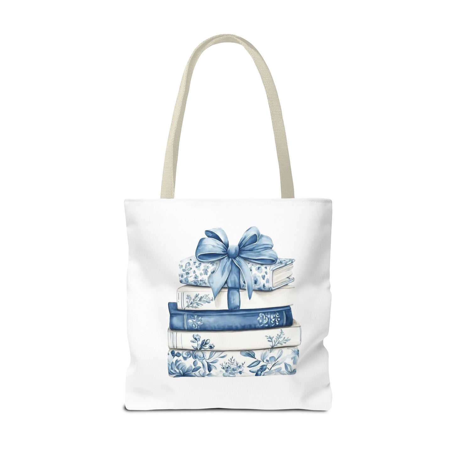 Blue Floral Book Stack Tote Bag