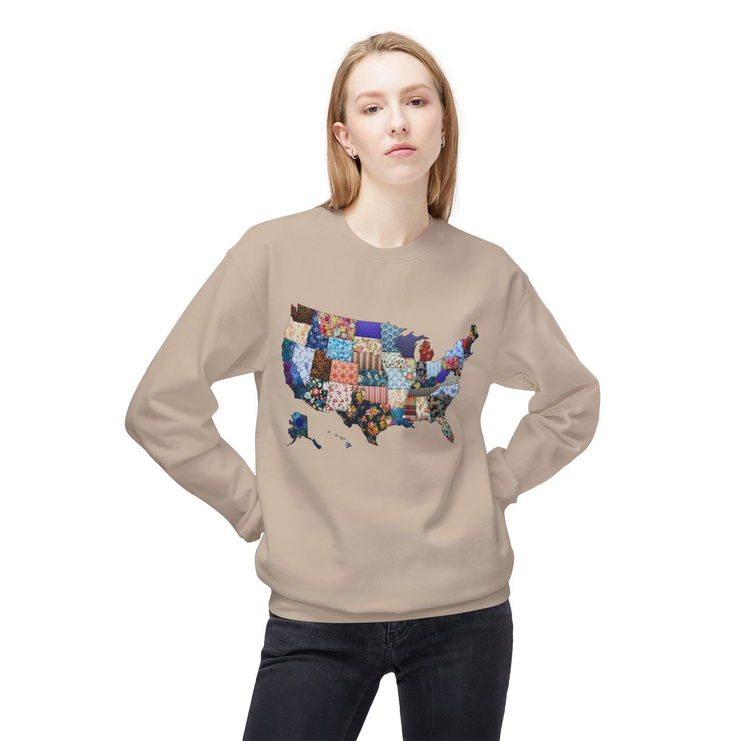 Quilted USA Map Crewneck Sweatshirt