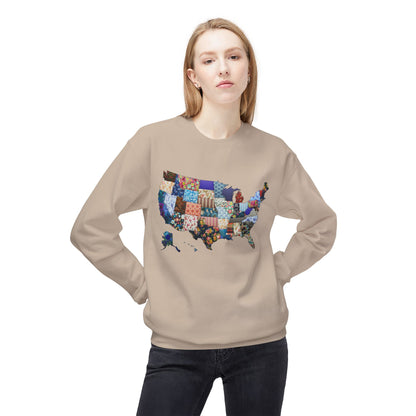 Quilted USA Map Crewneck Sweatshirt