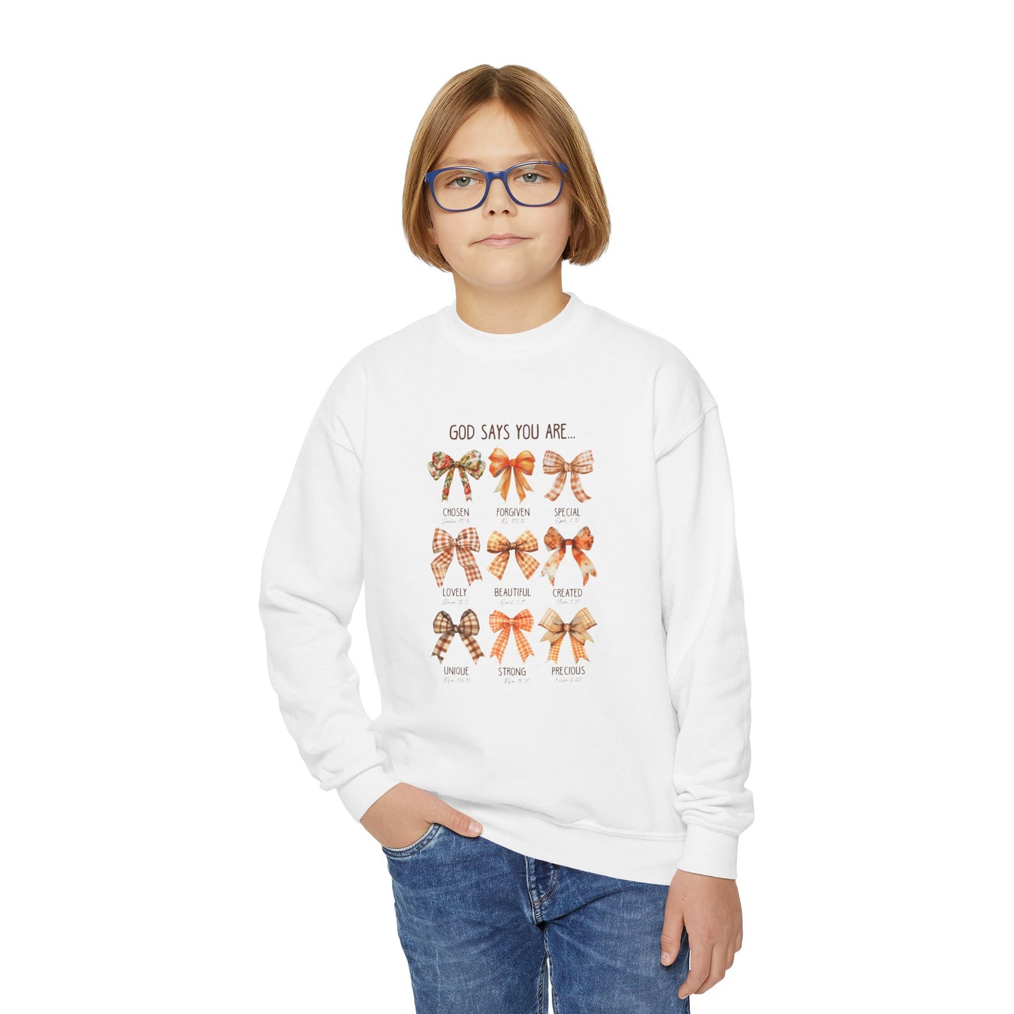 Coquette God Says Fall Youth Crewneck Sweatshirt