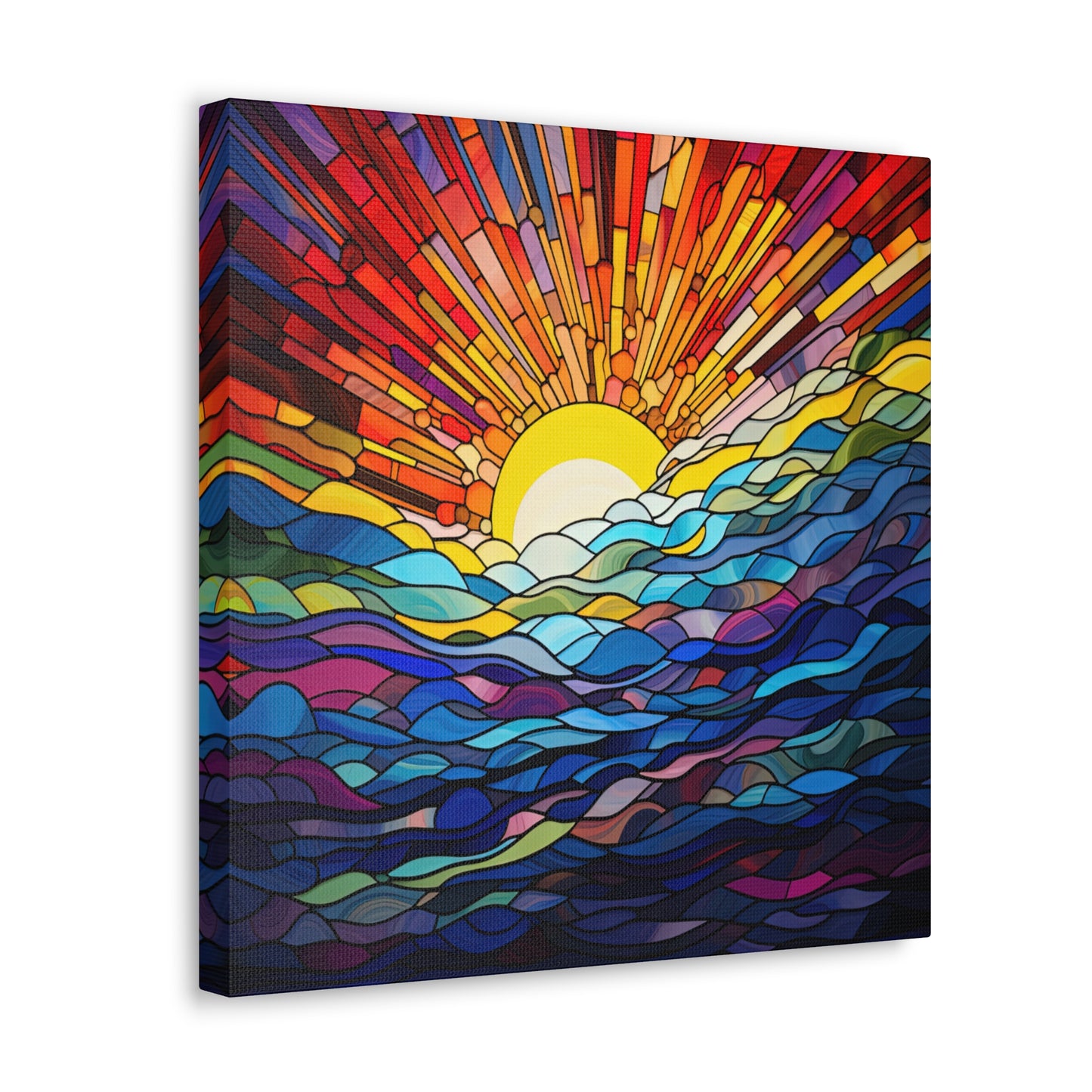 Faux Stained Glass Sunrise on the Ocean Canvas Gallery Wraps