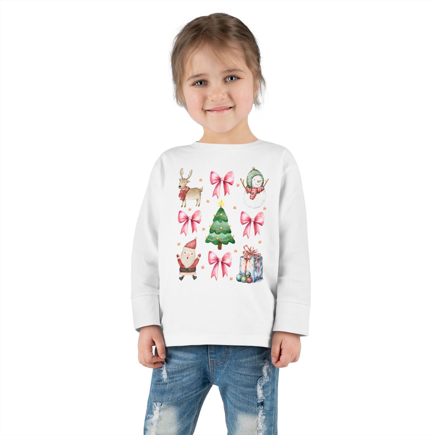 Christmas Watercolor Coquette Toddler Long Sleeve Tee