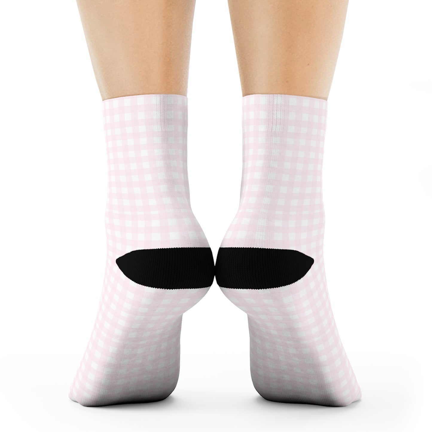 Coquette Pink and White Plaid Crew Socks