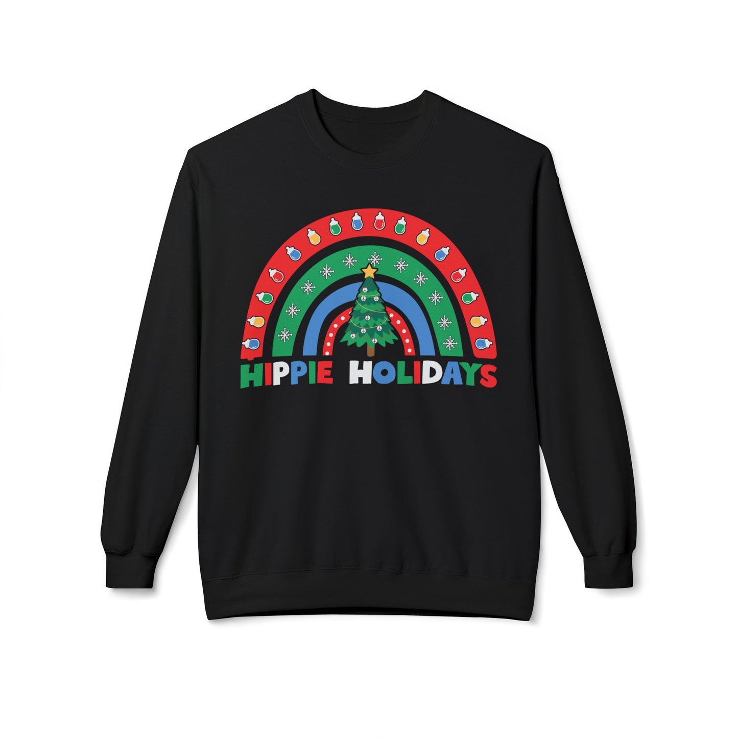 Retro Rainbow Hippie Holidays Crewneck Sweatshirt