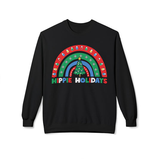 Retro Rainbow Hippie Holidays Crewneck Sweatshirt