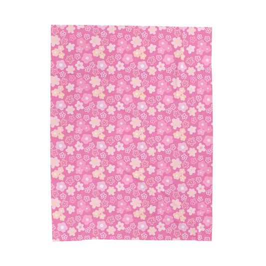 Pink Flower Velveteen Plush Blanket