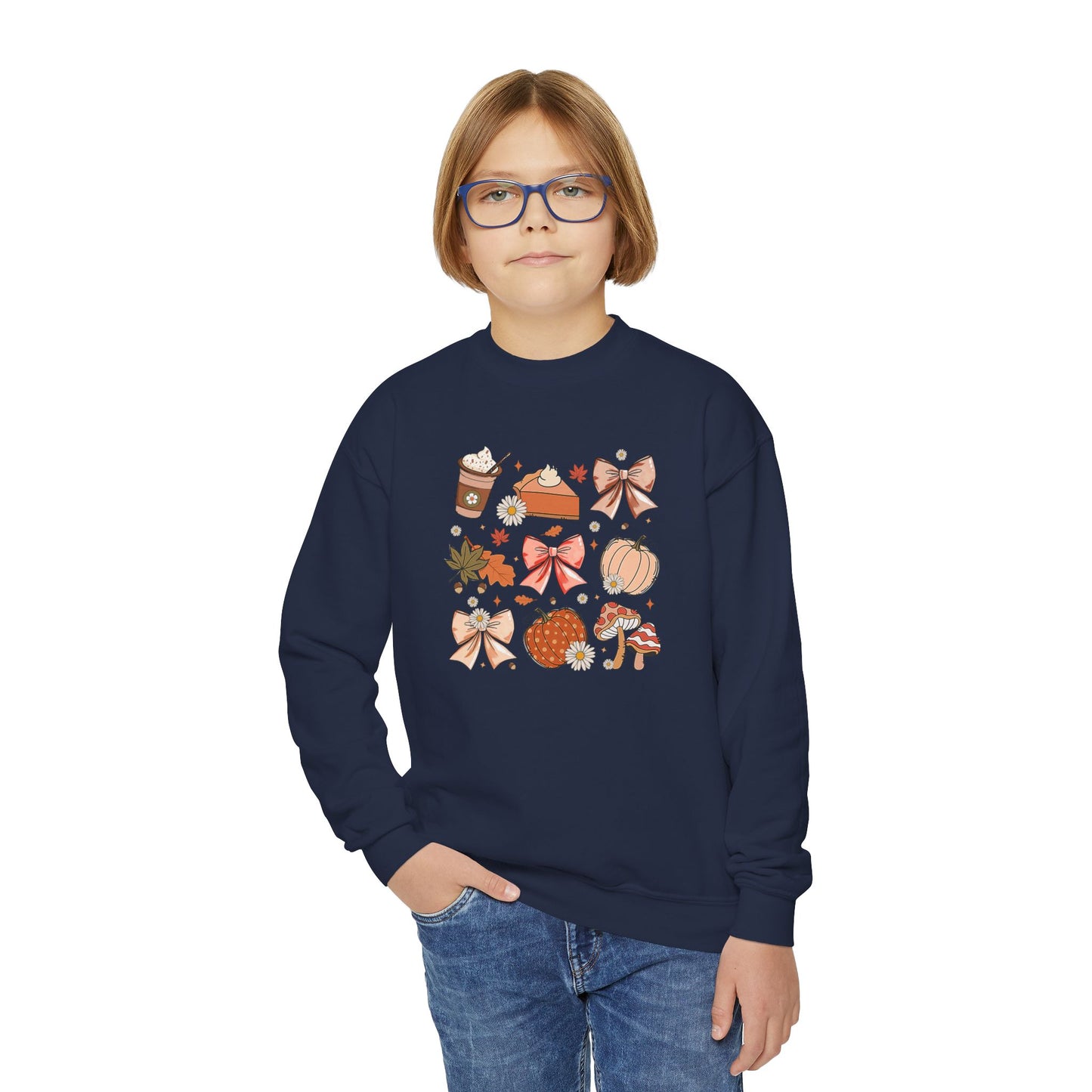 Fall Thanksgiving Vibes Youth Crewneck Sweatshirt