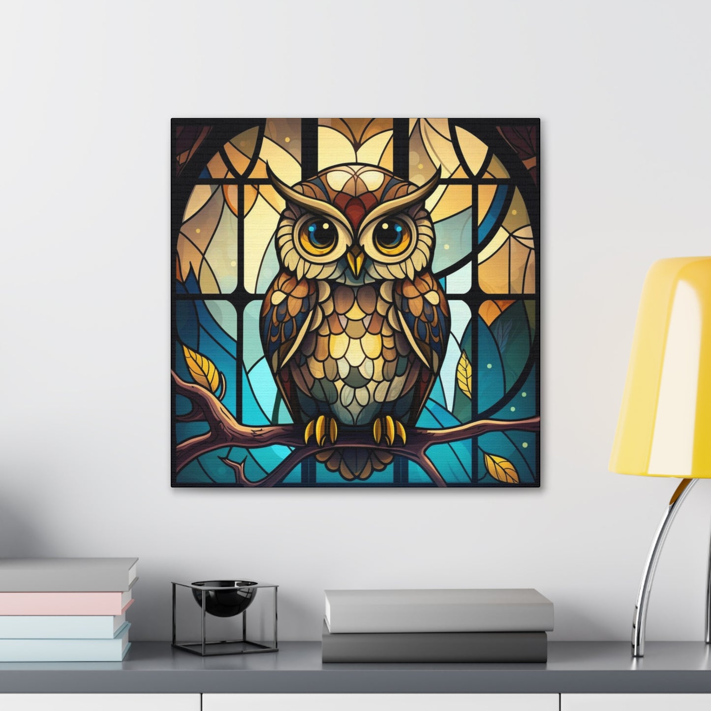 Faux Stained Glass Owl Canvas Gallery Wraps