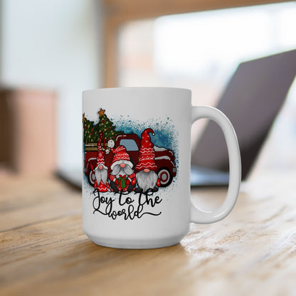 Joy to the World Gnome Christmas Ceramic Mug, (11oz, 15oz)