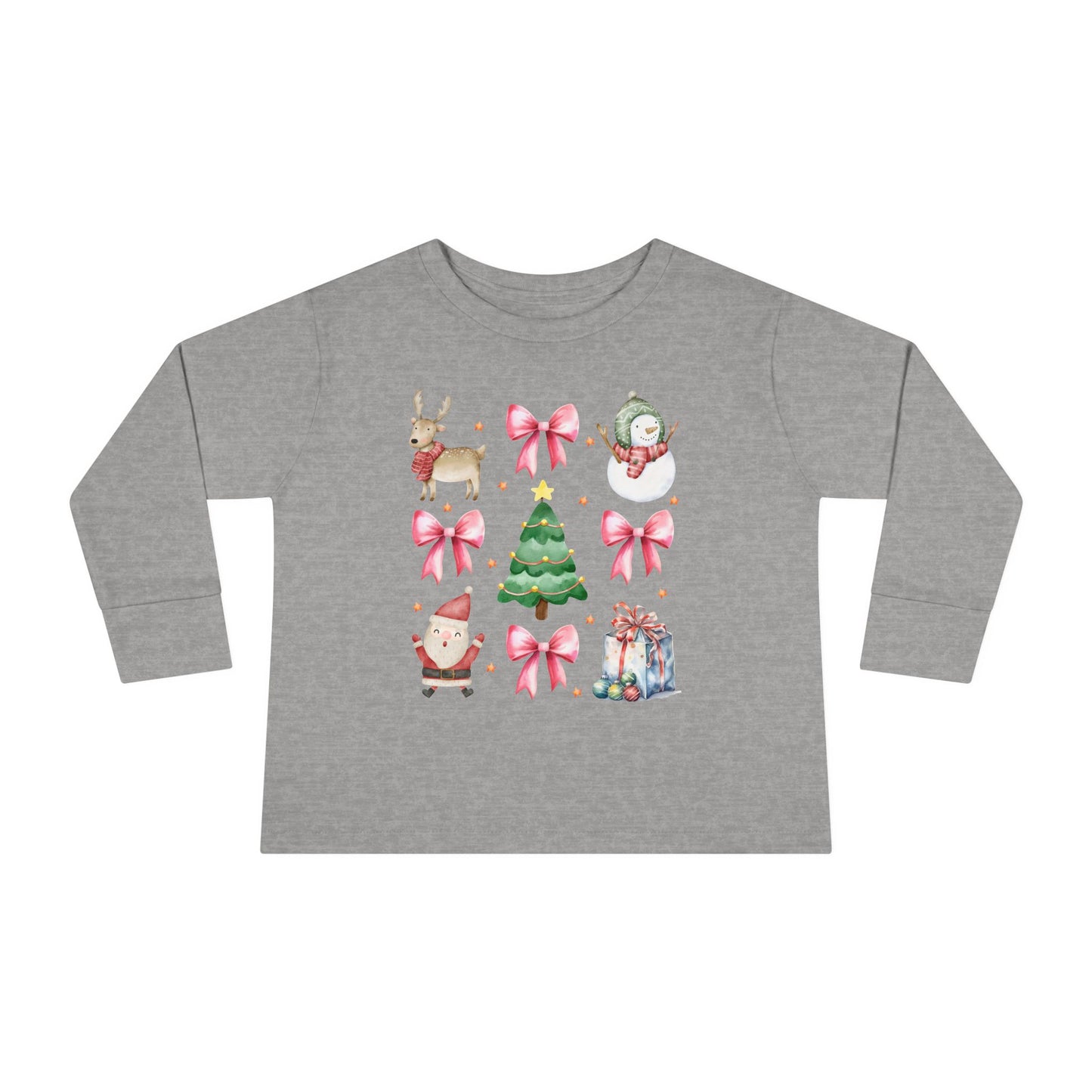 Christmas Watercolor Coquette Toddler Long Sleeve Tee