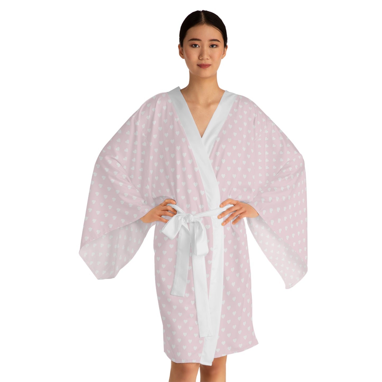 Coquette Pink Polka Dot Long Sleeve Kimono Robe